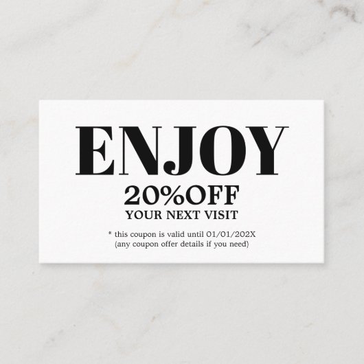 Modern Minimalist Black White Bold Beauty Rabattkarte (Vorderseite)