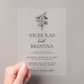 Modern Minimalist Black White Floral Wedding Acryleinladungen (Insitu (Handheld))