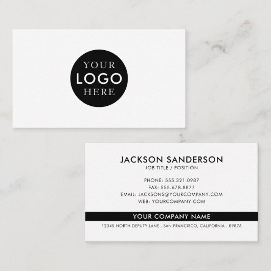 Modern Minimalist Black White Logo Professional Visitenkarte (Vorne/Hinten)