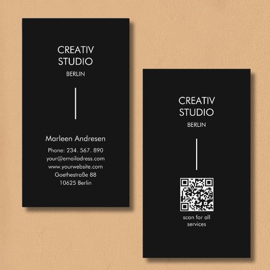 Modern Minimalist Black White QR Code Visitenkarte