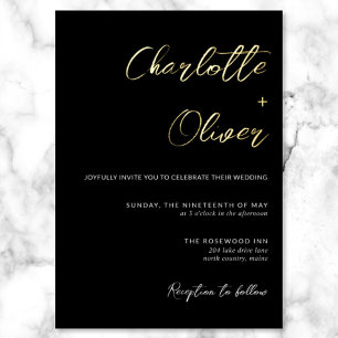 Modern Minimalist Black White Wedding Folieneinladung