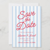 Modern Minimalist Blue and Red Stripes Wedding Save The Date (Vorderseite)