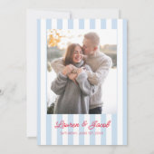 Modern Minimalist Blue and Red Stripes Wedding Save The Date (Rückseite)