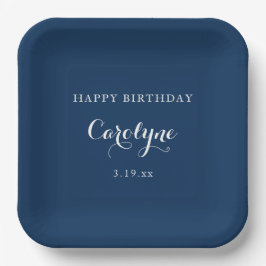 Modern Minimalist Blue Birthday Pappteller