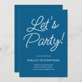 Modern Minimalist Blue Birthday Party Chic Einladung (Vorne/Hinten)