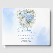 Modern Minimalist Blue Hydrangeas Gold Wedding Gästebuch (Vorderseite)
