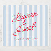Modern Minimalist Blue Stripes Red Wedding Bierflaschenetikett (Einzelnes Label)