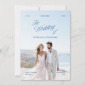 Modern Minimalist Blue & White Photo Wedding Einladung (Vorderseite)