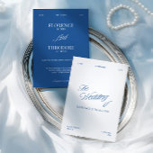 Modern Minimalist Blue & White Wedding Einladung