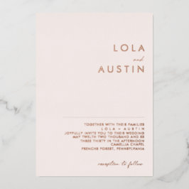 Modern Minimalist Blush And Rose Gold Wedding Real Folieneinladung