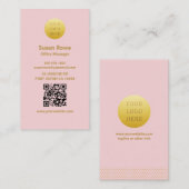 Modern Minimalist Blush Pink and Gold QR Code Visitenkarte (Vorne/Hinten)