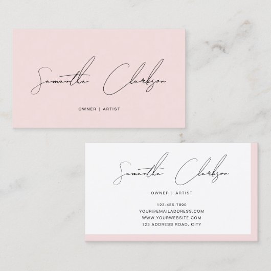 Modern Minimalist Blush Pink Handwritten Script Visitenkarte (Vorne/Hinten)