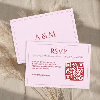 Modern minimalist blush pink red QR code wedding  RSVP Karte