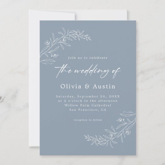 Modern Minimalist Boho Dusty Blue QR Code Wedding Einladung (Vorderseite)