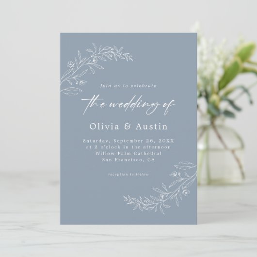Modern Minimalist Boho Dusty Blue QR Code Wedding Einladung (Stehend Vorderseite)