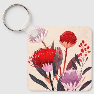 Modern minimalist Boho floral botanisch Schlüsselanhänger