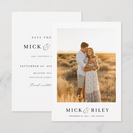 Modern Minimalist Boho Text and Photo Wedding Save The Date (Vorne/Hinten)