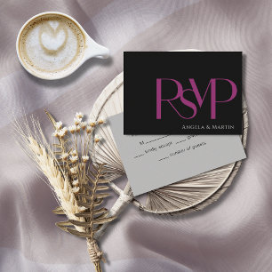 Modern Minimalist Bold Magenta Black RSVP Card Karte