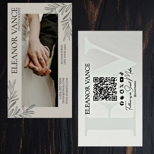 Modern Minimalist Botanical Monogrammed Logo Visitenkarte