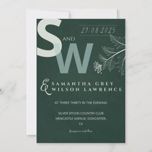 Modern Minimalist Botanical Wedding Invitation Einladung (Vorderseite)