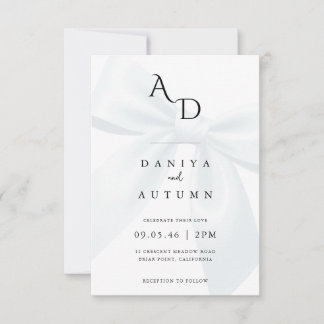Modern Minimalist Bow Black & White Wedding Einladung