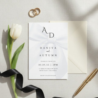 Modern Minimalist Bow Black & White Wedding Einladung