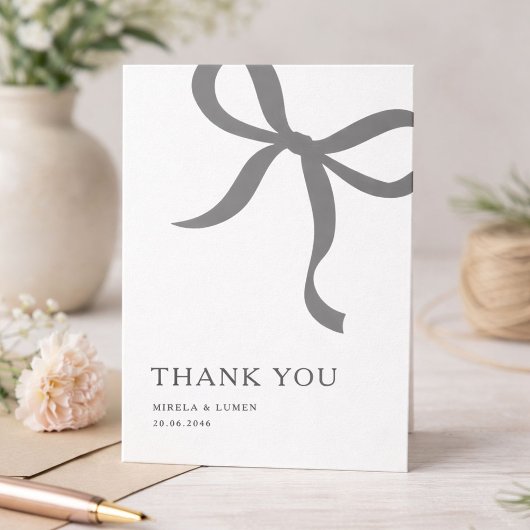 Modern Minimalist Bow Wedding Thank You Card Dankeskarte