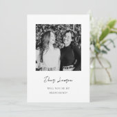 Modern Minimalist Bridesmaid Proposal Photo Card Einladung (Stehend Vorderseite)