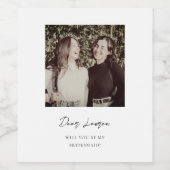 Modern Minimalist Bridesmaid Proposal Photo Weinetikett (Einzelnes Label)