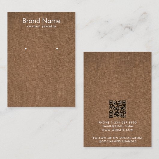 Modern Minimalist Brown Linen Jewelry Display Card Visitenkarte (Vorne/Hinten)