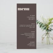Modern Minimalist Brown Wedding Tall Template Menu Menükarte (Stehend Vorderseite)