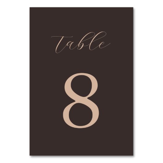 Modern Minimalist Brown Wedding  Tischnummer (Vorderseite)