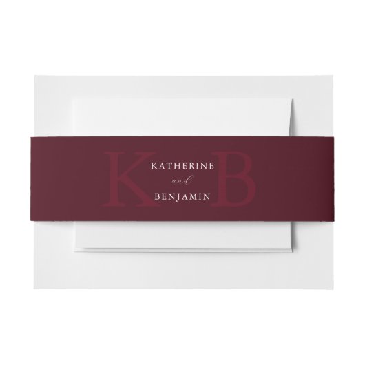 Modern Minimalist Burgundy Monogram Wedding Einladungsbanderole (Vorderseite Beispiel)