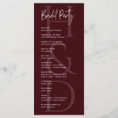Modern Minimalist Burgundy Monogram Wedding Programm (Rückseite)