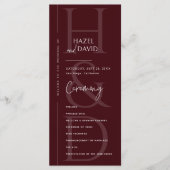 Modern Minimalist Burgundy Monogram Wedding Programm (Vorderseite)