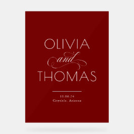 Modern Minimalist Burgundy Red Wedding Welcome Acrylschild