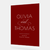 Modern Minimalist Burgundy Red Wedding Welcome Acrylschild (Winkel)