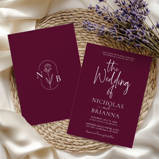 Modern Minimalist Burgundy Wedding Classic Einladung