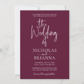 Modern Minimalist Burgundy Wedding Classic Einladung (Vorderseite)