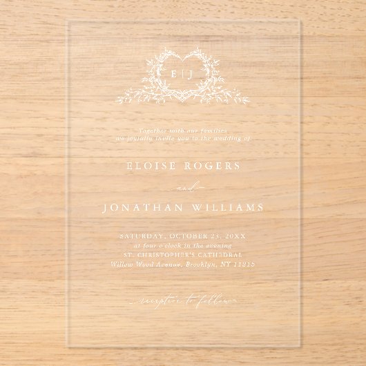 Modern Minimalist Calligraphy Crest monogram Chic Acryleinladungen (Vorderseite)