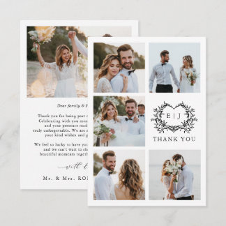 Modern Minimalist Calligraphy Crest monogram Photo Dankeskarte