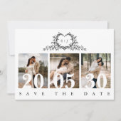 Modern Minimalist Calligraphy Crest monogram Photo Save The Date (Vorderseite)