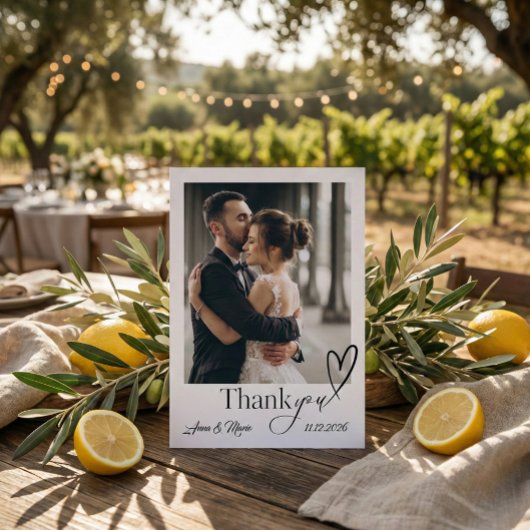 Modern Minimalist Calligraphy Script Photo Wedding Dankeskarte