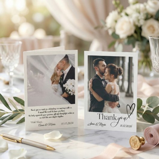 Modern Minimalist Calligraphy Script Photo Wedding Dankeskarte