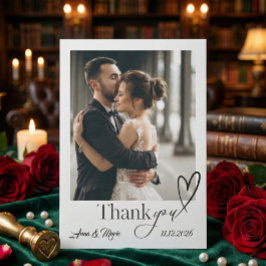 Modern Minimalist Calligraphy Script Photo Wedding Dankeskarte