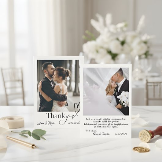Modern Minimalist Calligraphy Script Photo Wedding Dankeskarte
