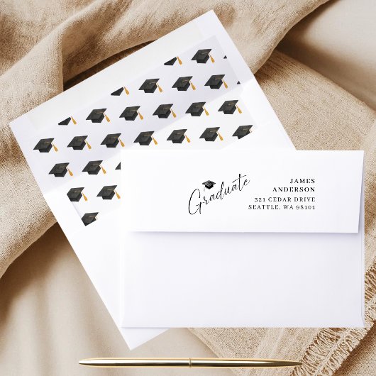 Modern Minimalist Chic Graduate Return Address Permastempel
