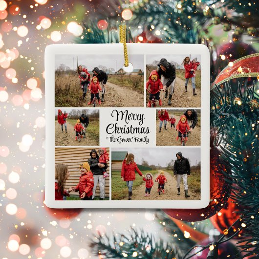 Modern Minimalist Christmas Family Collage Keramikornament