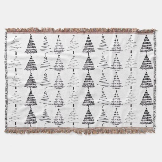 Modern Minimalist Christmas Trees Doodles Decke (Vorderseite)