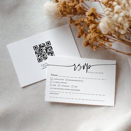 Modern Minimalist Classic QR code Boho Wedding RSVP Karte